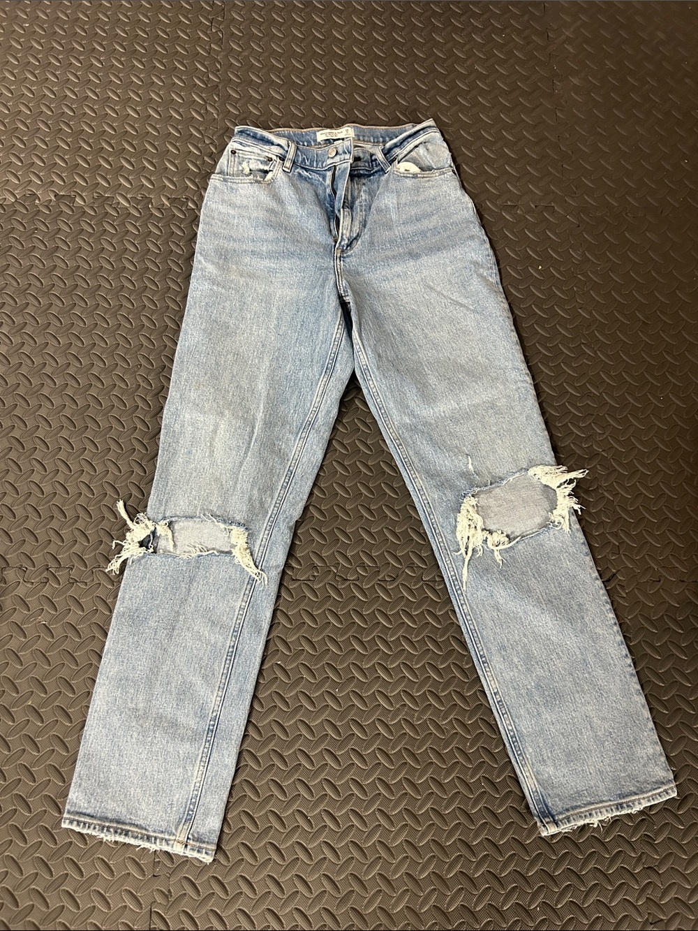 Abercrombie & Fitch Light Blue Distressed Straight-Leg Jeans